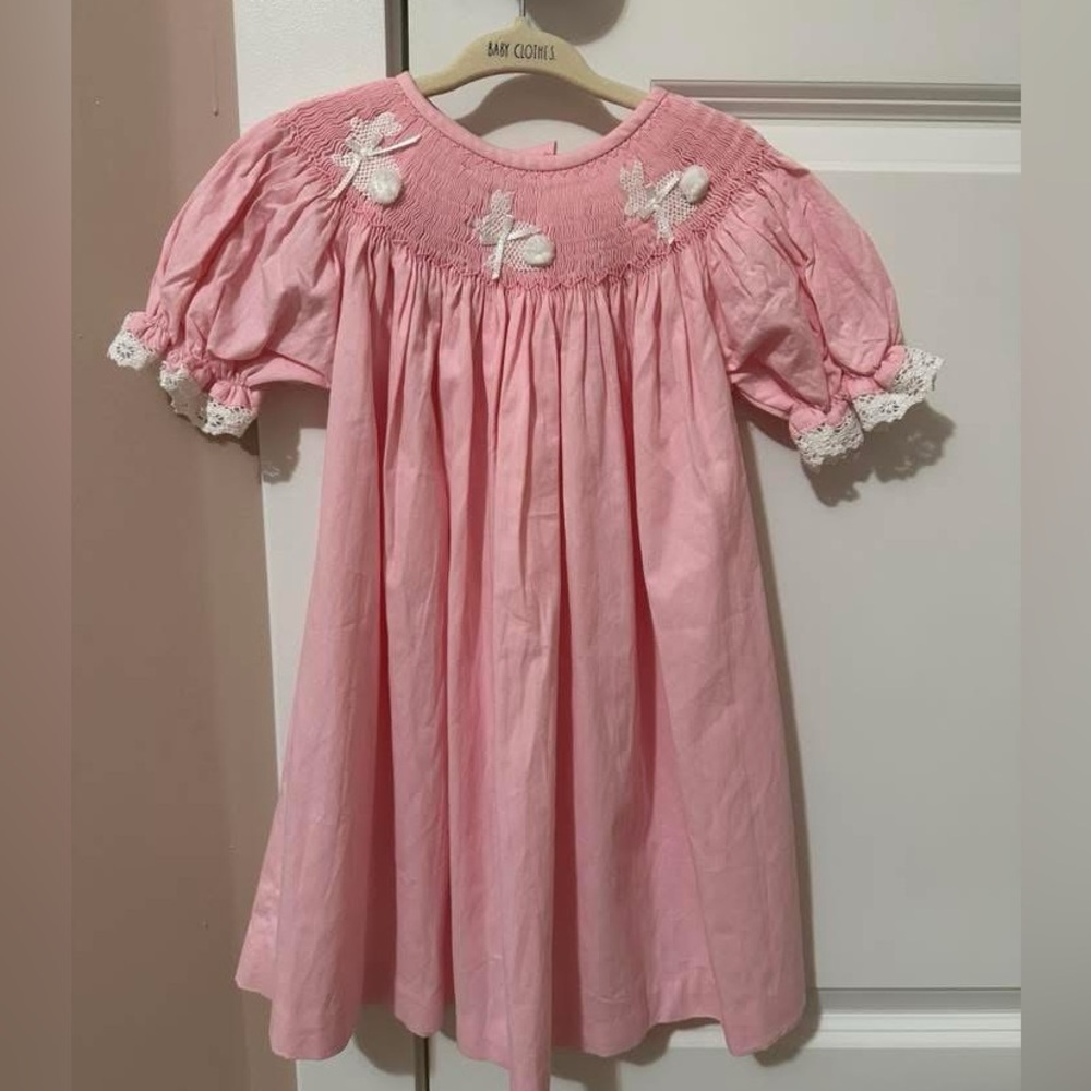 Pleats and Stitches Embroidered Bunny Smocked Easter Dress